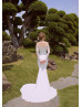 Beaded White Lace Satin Slit Minimalist Wedding Dress